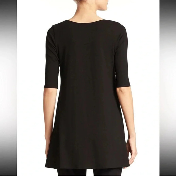 Eileen Fisher Elbow-Sleeve Viscose Jersey Tunic in Black minimalist comfy - Picture 5 of 10